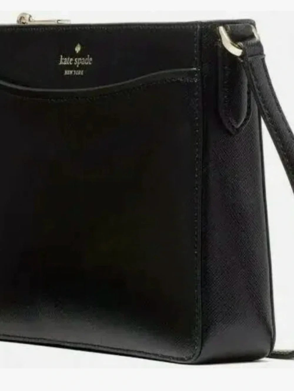 kate spade black safiano crossbody with gold-tone logo